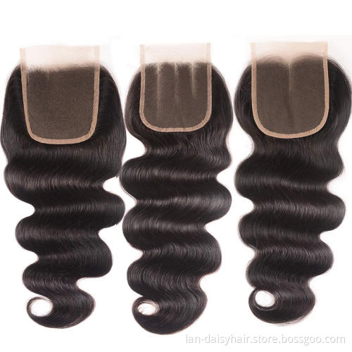 Lan-Daisy Vietnam Hair Body Wave Lace Closure  Free /Middle/ Three Part Transparent Lace Remy Human Hair Closure  4 by 4 Closure
